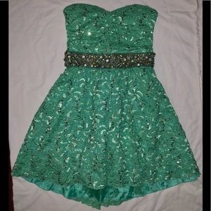 Sleeveless Lace Sequin Turquoise Dress Size 3
